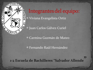 Viviana Evangelista Ortiz 
Juan Carlos Gálvez Curiel 
Carmina Guzmán de Mateo 
Fernando Raúl Hernández 
