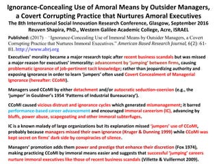 Ignorance-Concealment by Amoral Means by Outsider Managers, a Covert