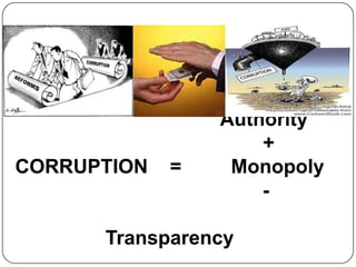 Authority
                     +
CORRUPTION   =    Monopoly
                     -

      Transparency
 