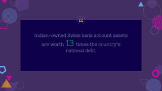 “Indian-owned Swiss bank account assets
are worth 13 times the country’s
national debt.
 