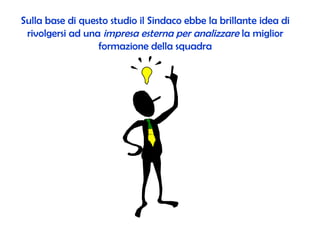 Sulla base di questo studio il Sindaco ebbe la brillante idea di rivolgersi ad una  impresa esterna per analizzare  la miglior formazione della squadra 