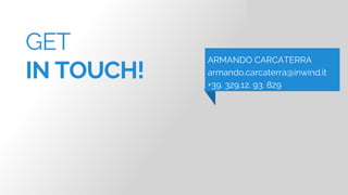 GET
IN TOUCH!
ARMANDO CARCATERRA
armando.carcaterra@inwind.it
+39. 329.12. 93. 829
 