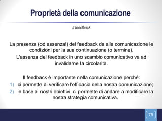 Proprietà della comunicazione
                              Il feedback


La presenza (od assenza!) del feedback da alla c...