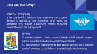 Cosa vuol dire Safety?
ICAO Doc. 9859 (SMM):
Is the state in which the risk of harm to persons or of property
damage is re...