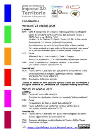 Corso di Formazione Impresa 2.0 Territorio  Confservizi Veneto Unesco Cciaa Padova 2009 03.G1.2