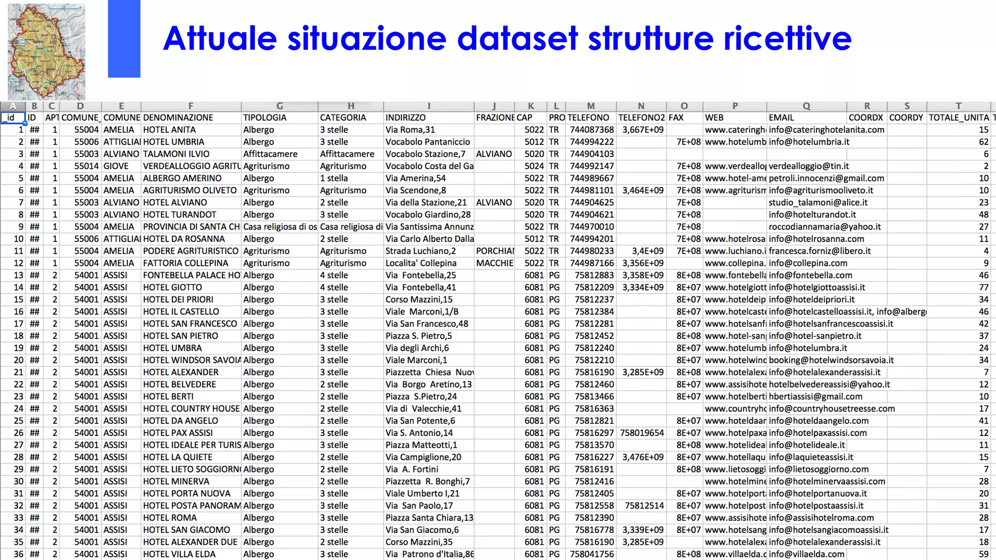 Attuale situazione dataset strutture ricettive
 