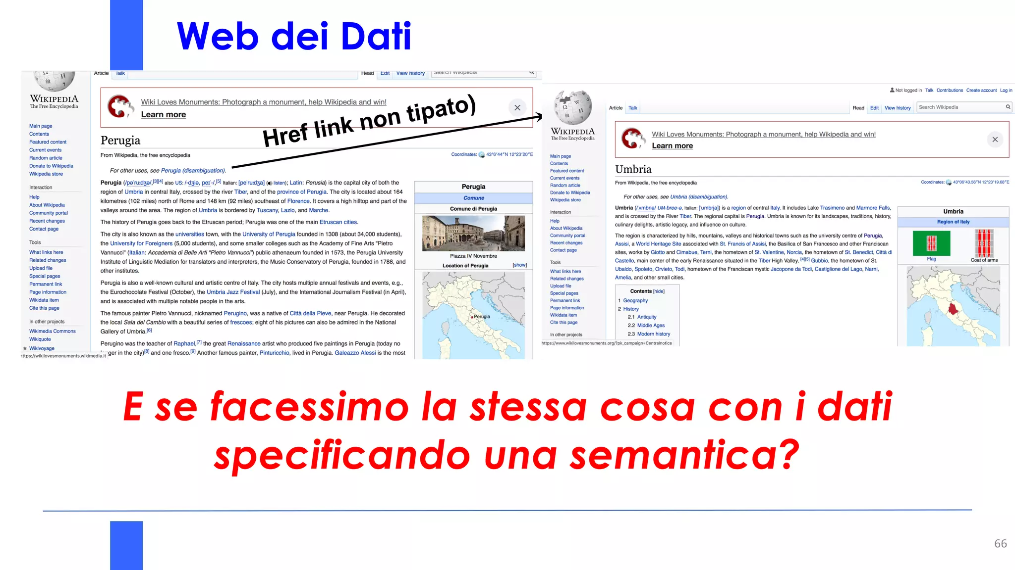 Web dei Dati
66
Href link non tipato)
E se facessimo la stessa cosa con i dati
specificando una semantica?
 