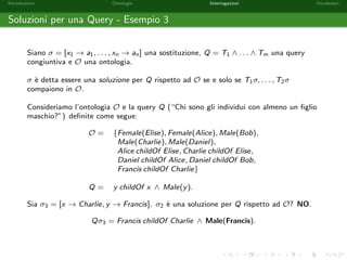 Introduzione Ontologie Interrogazioni Vocabolari 
Query Congiuntive 
Una query congiuntiva e una congiunzione  