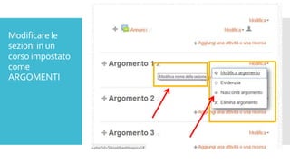 Modificarele
sezioni in un
corso impostato
come
ARGOMENTI