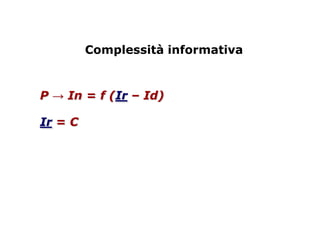Complessità informativa


P → In = f (Ir – Id)

Ir = C
 