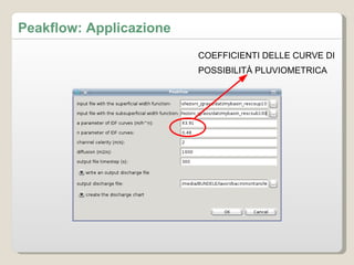COEFFICIENTI DELLE CURVE DI  POSSIBILITÀ PLUVIOMETRICA Peakflow: Applicazione 