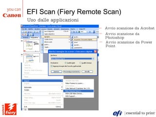 EFI Scan (Fiery Remote Scan) Avvio scansione da Acrobat Uso dalle applicazioni (Twain) Avvio scansione da Photoshop Avvio scansione da Power Point 