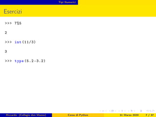 Python Int Tipi Corso python 2020 - Lezione 1 | PDF