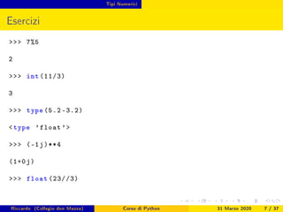 Python Int Tipi Corso python 2020 - Lezione 1 | PDF