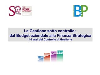 La Gestione sotto controllo:  dal Budget aziendale alla Finanza Strategica I 4 assi del Controllo di Gestione 