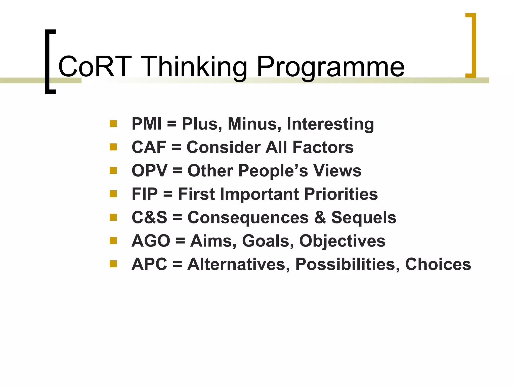 The CoRT thinking programme | PPT