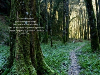Tenemos sueños,
queremos resultados,
buscamos oportunidades,
pero no siempre estamos dispuestos
a correr riesgos y a transitar caminosa transitar caminos
difíciles.difíciles.
 
