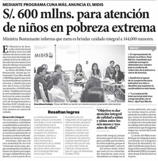 MIDIS invertirá S/. 600 millones para atención de niños y niñas en ...