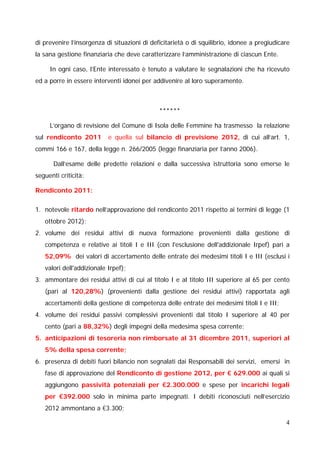 Corte dei conti regione sicilia bilancio  2011 e  2012  isola  delle  femmine  deliberazione n. 298.2013.prsp