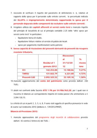 Corte dei conti regione sicilia bilancio 2011 e 2012 scioglimento c.c.  isola  delle  femmine deliberazione  n. 298.2013.prsp