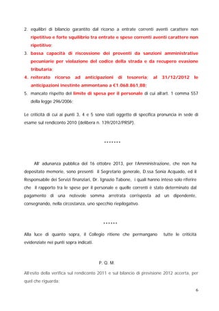 Corte dei conti regione sicilia bilancio 2011 e 2012 scioglimento c.c.  isola  delle  femmine deliberazione  n. 298.2013.prsp