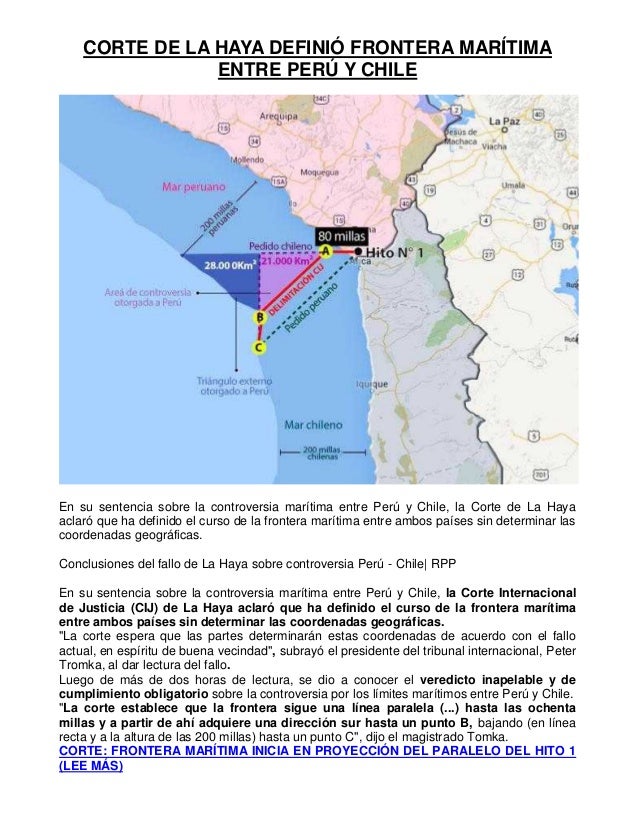 Corte de la haya definió frontera marítima entre perú y chile 2014