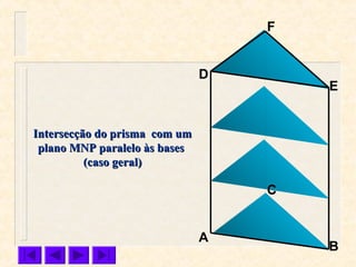 C
B
F
E
D
A
Intersecção do prisma com umIntersecção do prisma com um
plano MNP paralelo às basesplano MNP paralelo às bases
(caso geral)(caso geral)
 