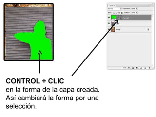 CONTROL + CLIC en la forma de la capa creada. Así cambiará la forma por una selección. 