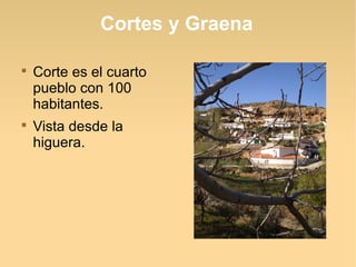 Cortes y Graena


    Corte es el cuarto
    pueblo con 100
    habitantes.

    Vista desde la
    higuera.
 