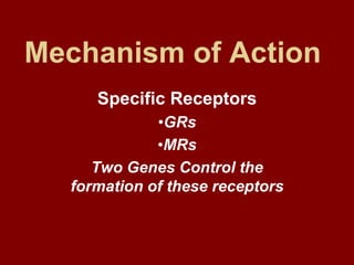 Mechanism of Action
Specific Receptors
•GRs
•MRs
Two Genes Control the
formation of these receptors
 