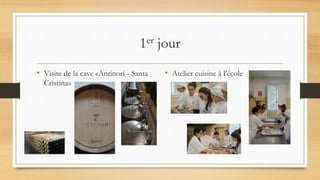 1er jour
• Visite de la cave «Antinori - Santa
Cristina»
• Atelier cuisine à l’école
 