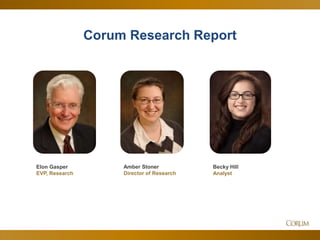 6
Corum Research Report
Elon Gasper
EVP, Research
Becky Hill
Analyst
Amber Stoner
Director of Research
 