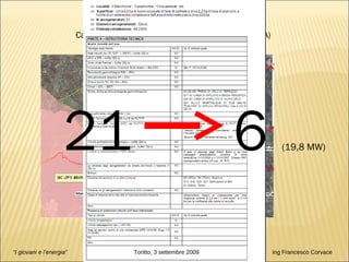 Caratteristiche del parco eolico di Grumo Appula (BA) 21  6  (19,8 MW)  “ I giovani e l’energia”   Toritto, 3 settembre 2009  ing Francesco Corvace 