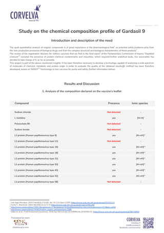 First revision January 17, 2019 
Study on the chemical composition profile of Gardasil 9 
 
Introduction and description o...