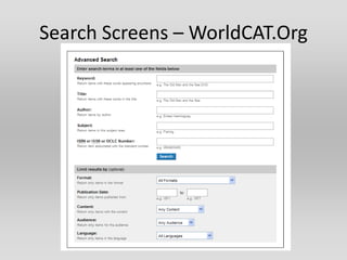 Search Screens – WorldCAT.Org
 