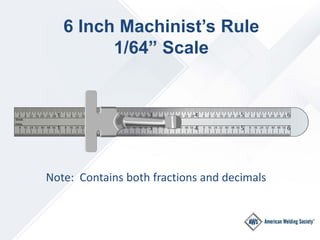 6 Inch Machinist’s Rule
1/64” Scale
Note: Contains both fractions and decimals
 
