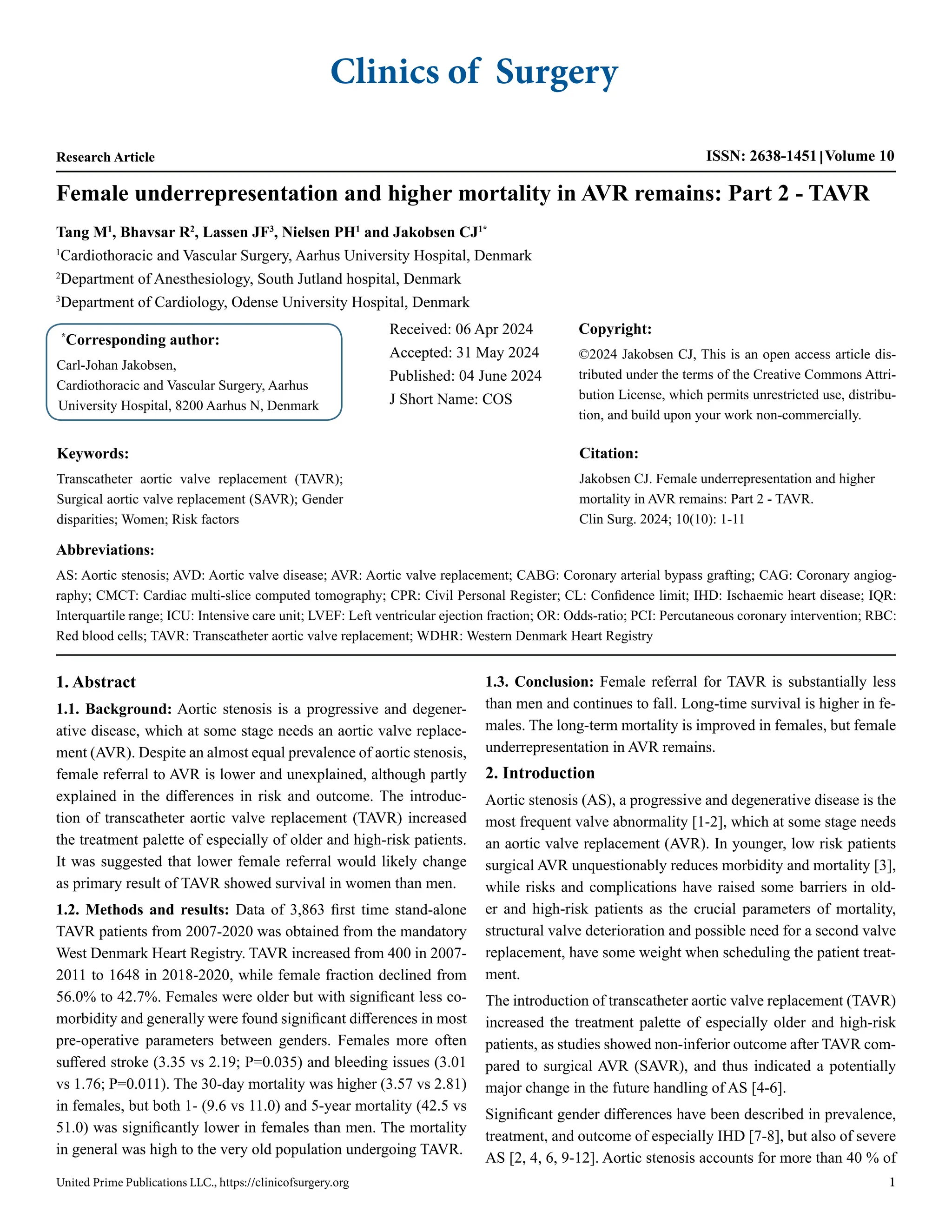 Female underrepresentation and higher mortality in AVR remains: Part 2 ...