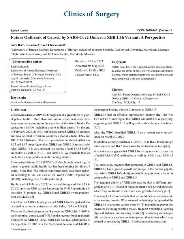 Future Outbreak of Caused by SARS-Cov2 Omicron XBB.1.16 Variant: A 