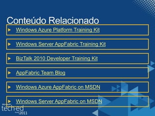 Windows Azure Platform Training Kit
Windows Server AppFabric Training Kit
BizTalk 2010 Developer Training Kit
Windows Azure AppFabric on MSDN
Windows Server AppFabric on MSDN
AppFabric Team Blog
 