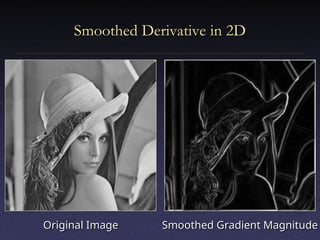 Smoothed Derivative in 2D
Smoothed Derivative in 2D
Original Image
Original Image Smoothed Gradient Magnitude
Smoothed Gradient Magnitude
 