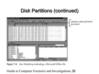 Guide to Computer Forensics and Investigations, 2e22
Disk Partitions (continued)Disk Partitions (continued)
 