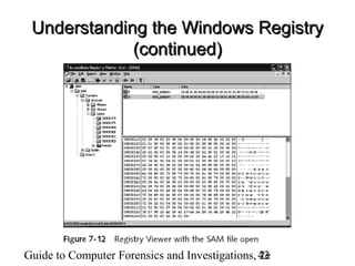 Guide to Computer Forensics and Investigations, 2e43
Understanding the Windows RegistryUnderstanding the Windows Registry
(continued)(continued)
 
