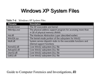 Guide to Computer Forensics and Investigations, 2e47
Windows XP System FilesWindows XP System Files
 