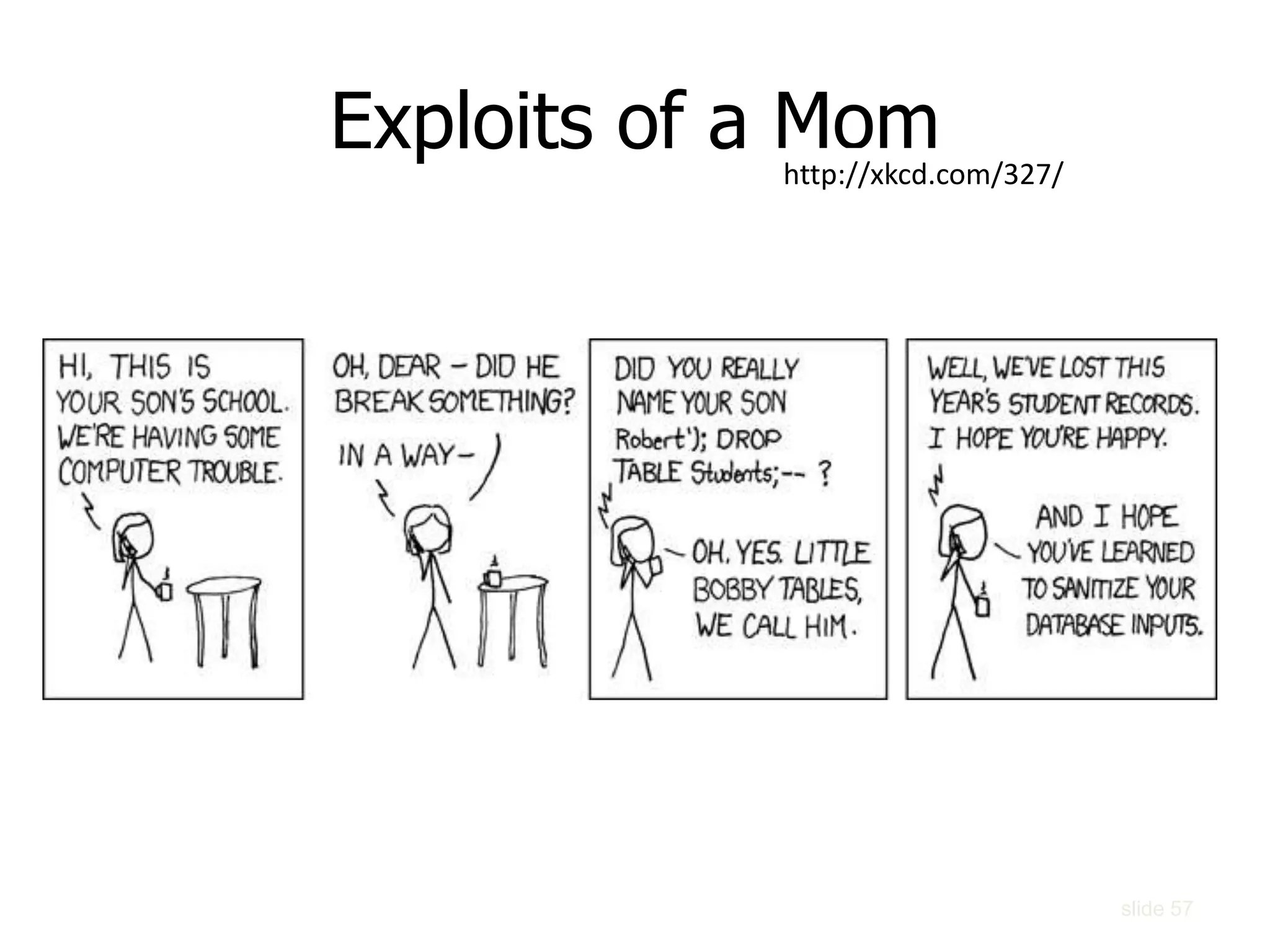 slide 57
Exploits of a Momhttp://xkcd.com/327/
 