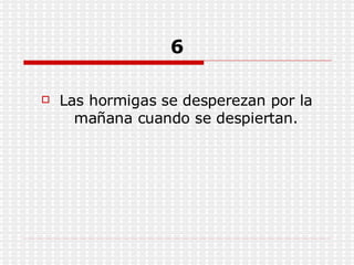 6 Las hormigas se desperezan por la mañana cuando se despiertan. 