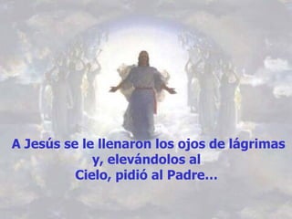 A Jesús se le llenaron los ojos de lágrimas
             y, elevándolos al
          Cielo, pidió al Padre…
 