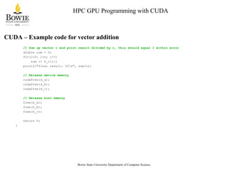 Kato Mivule: An Overview of CUDA for High Performance Computing | PPT