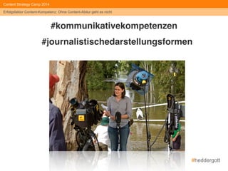 #heddergott 
Content Strategy Camp 2014 
Erfolgsfaktor Content-Kompetenz: Ohne Content-Abitur geht es nicht 
#heutegefordert 
#brokerammarktderinhalt 
 