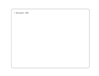 • Discussion : 30%
 