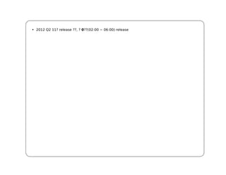 • 2012 Q2 11? release ??, ? 0??(02:00 ~ 06:00) release
 